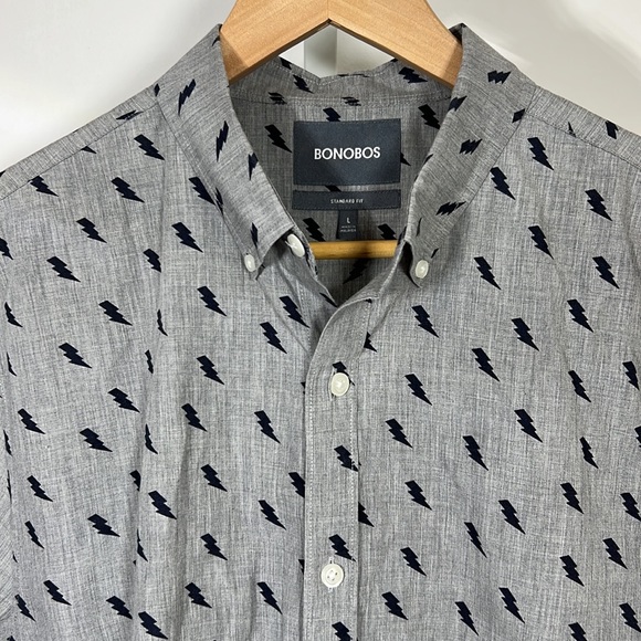 BONOBOS Men’s Standard Fit Long Sleeve Button Down Shirt Gray/Black Size Large - Picture 4 of 9